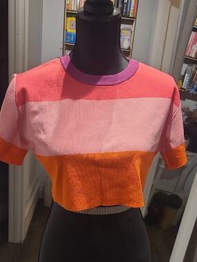 Juicy Couture Pink, Coral & Orange Colorblock Cropped Tee